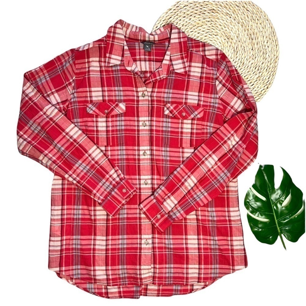 Eddie Bauer Nantucket Red Plaid Long Sleeve Button up Button Down Sz Extra Large